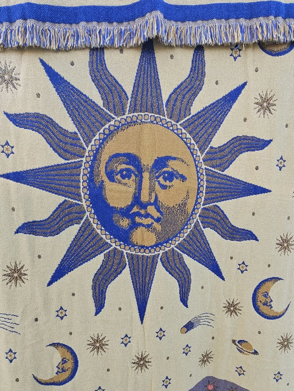 Vintage Sun & Stars Woven Tapestry Throw Blanket 90s Reversible